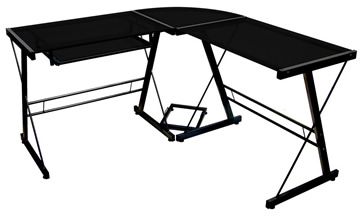 L-shaped Black Glass Desk